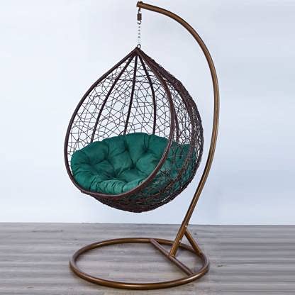 Flying Arrow Outdoor Furniture Single Seater Swing, Beautiful Swing with Stand (Brown Swing with Green Round Cushion)