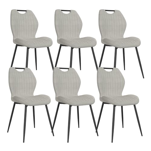 JIJIAN Lot de 6 Chaises de Salle à Manger, Chaise de Cuisine, Chaise tapissée, Chaises de Salon, Dossier en Tissu et Pieds en Métal, Idéales pour Salle à...