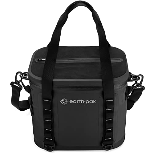 Earth Pak Strapazierfähige, wasserdichte Kühltasche für 20 Dosen, für Camping, Kajakfahren, Strandausflüge, Netz-Tragetasche im Lieferumfang enthalten (Schwarz, 20 Dosen) Cover