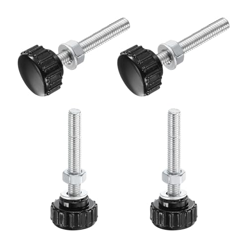 uxcell 4 Sets Knurled Knobs Thumb Screws with Nuts Washers, Metric M5 x 35mm Male Thread 18mm Plastic Head, Zinc Plated Carbon Steel Stud Hand Knobs Clamping Thumbscrews Handles, Black