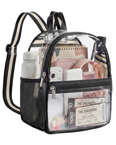 Missnine Small Clear Backpack for Stadium Events Lighweight Mini Clear Bag for Sport Event Concert with Mesh Pockets