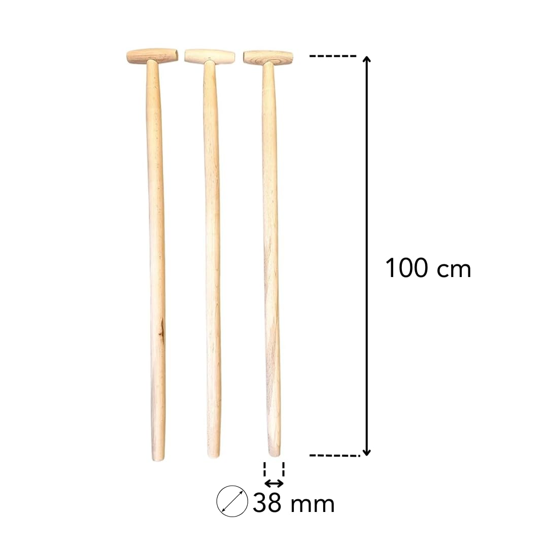 3 Stk. Besenstiel Holz 100cm Ersatzstiel mit T-Griff, Holzstiel aus Buchenholz, Gerätestiel Ø 38 mm, Holzstiele für Gartengeräte, Gartenhacken, EU-Produktion