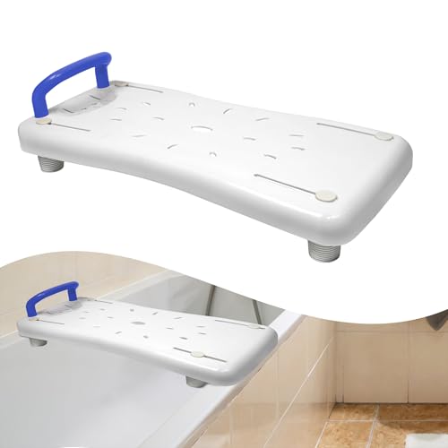 YRHome Chaise de baignoire 70 x 31 cm Planche pour personnes âgées, réglable pour baignoire et planche de douche, jusqu'à 150 kg avec poignée bleue