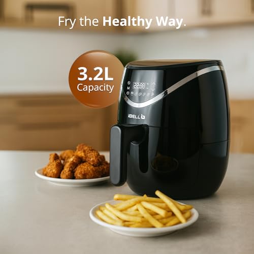Image of IBELL 3.2L Oil-Free Digital Air Fryer, 800W Healthy Cooking Air Fryer with Smart Touch Panel, LED Display, Adjustable Temperature, Timer & Preset Programs, Black