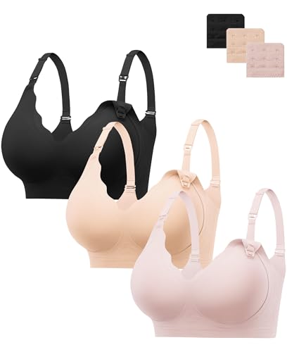 HBselect 3Pack Nursing Bras for Breastfeeding Seamless Scalloped Maternity Bras for Pregnancy Ultra Comfort Sleep Bras
