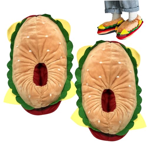Chaussons hamburger antidérapants : pantoufle polaire femme rigolote