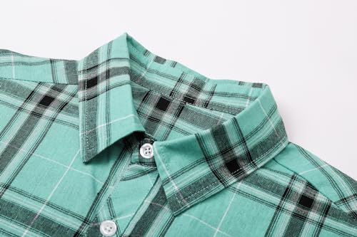 Image of SANGTREE Girls and Women Plaid Shirt Short Sleeve Button Down Summer Blouses Tops