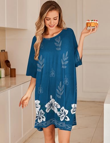 Image of Ekouaer Plus Size Nightgowns for Women Oversized Sleep Shirt Short Sleeve Nightshirt T-Shirt Dress Sleepwear S-5XL