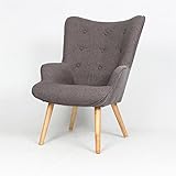 YPOS Fauteuil en Tissu Et Pieds en Bois 69x76xH98cm Gris
