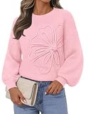MEROKEETY Womens Fall Floral Cute Sweaters Winter Trendy Top, Pink, L