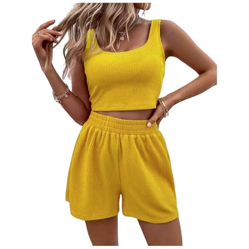 Kubbon Womens 2 Piece Sets Matching Tracksuit Sleeveless Crop Top