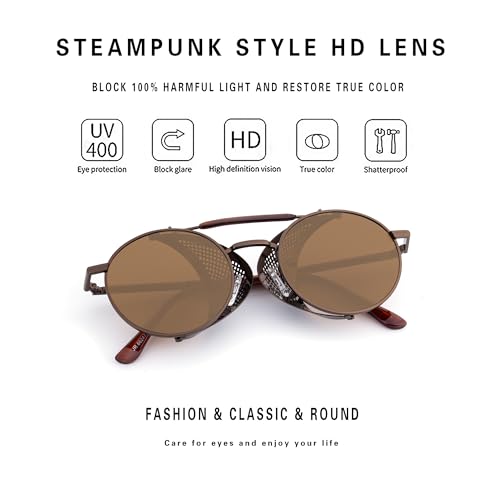Image of RONSOU Steampunk Style Round Vintage Polarized Sunglasses Retro Eyewear UV400 Protection Matel Frame
