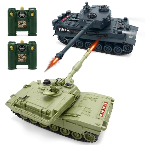 RC Tank, 1/28 Scale Remote Control Battle Tank Set with Sounds/Lights/Battle Game/Life Indicator, 2.4G 9 Channels Radio Control Car Infrared Shoot, WW2 Military Vehicle Model Toys for Boys Kids Adults