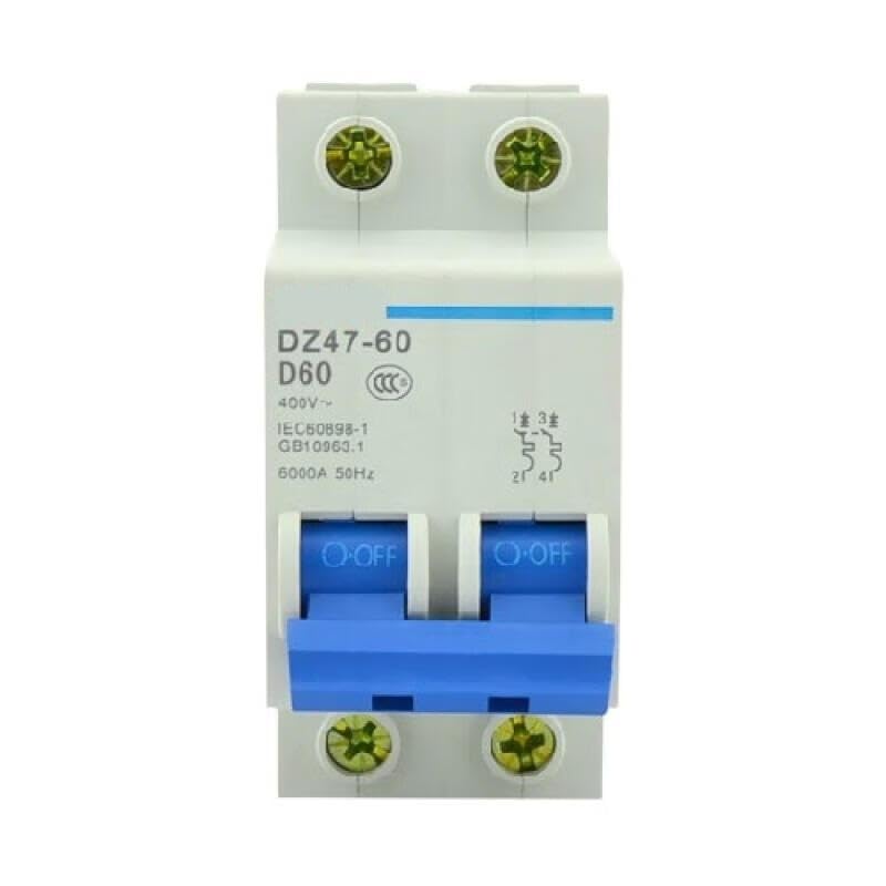 Disjoncteur DZ47-60 2P D60 contre les courts-circuits et risques d'incendie électrique