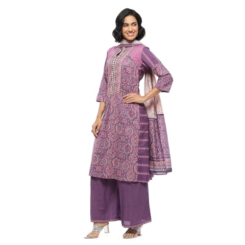 Image of BIBA Women Cotton Printed A-Line Suit Set