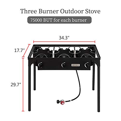 ROVSUN 3 Burner Outdoor Propane Gas Stove High Pressure, Stand Cooker for Backyard Cooking Camping Home Brewing Canning Turkey Frying, 20 PSI CSA Listed Regulator