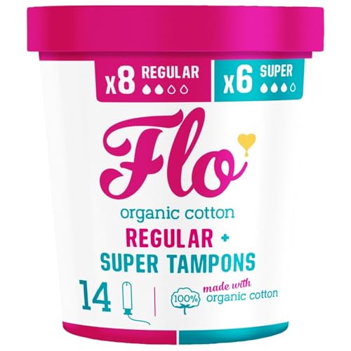 FLO Applicator Tampons Made from Organic Cotton Biodegradable Regular and Super Combo Pack 14 Count