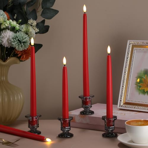 Image of Rossesay 24 Pcs Flameless LED Taper Candles Battery Operated Candle 8.5 inch, 9.65 inch, 10.8 inch, 12.8 inch Flameless Candlesticks Flickering for Christmas Church Wedding Indoor Decoration(Classic, Red)