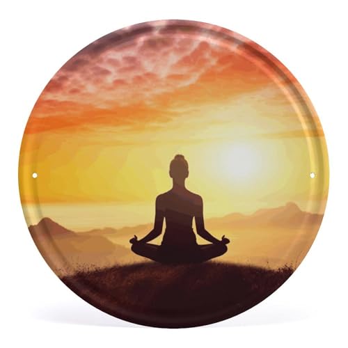 Yoga Meditation Circular Iron Hanging Picture with Pattern Printed Wall ...