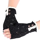 Generic fäustlinge Damen Fitness Handschuhe Compression Gloves Gym Gloves Thermo Handschuhe Damen selbstbräuner handschuh Handschuhe Stricken fäustlinge Damen warm Strick-fäustlinge (Black, One Size)