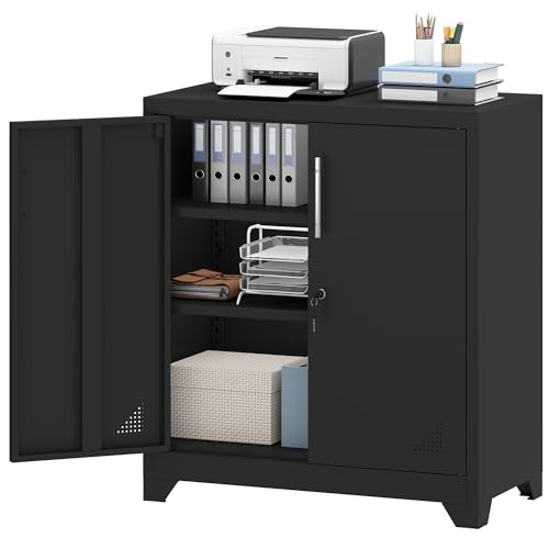 YITAHOME Armario de Almacenamiento de Oficina de Metal con 2 estantes Ajustables, 80 x 40 x 90 cm, archivadores con Cerradura y Agujeros de ventilación para el hogar, Oficina, Garaje, Gimnasio
