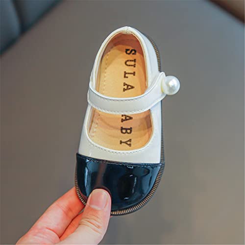 Girls Leather Pearl Design Soft Round Dual Color Design Toe Princess Dress Flat Shoes(Toddler/Little Infant3