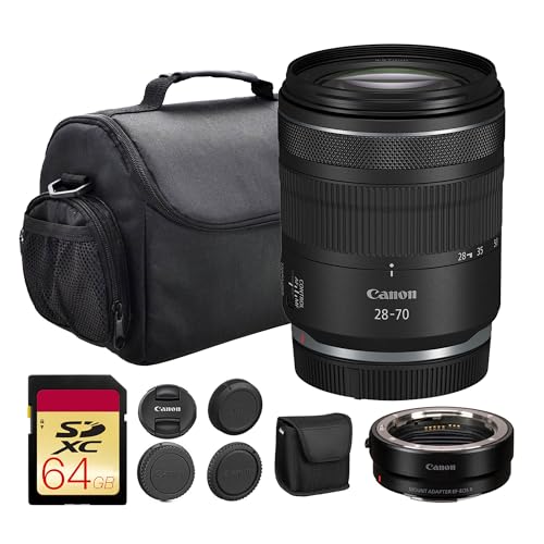 Canon RF 28-70mm f/2.8 is STM Lens | Standard Zoom with Bright f/2.8 Aperture, Image Stabilization & STM Autofocus | for Portraits, Weddings, & Travel Photography + Adapter EF-EOS R + Bag + 64GB Card