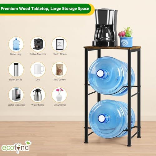 Image of ecofynd 2 Tier Water Dispenser Stand with Top Shelf, Heavy Duty Water Cooler Storage Rack, 20 Litre Engineered Wood & Metal Bottle Holder for Home & Kitchen, Office, School, Hospitals, Restaurants