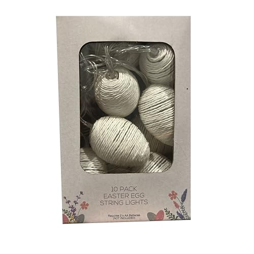 eBoutik - Guirnalda de luces LED de huevo de Pascua – Huevos de cadena de color blanco cálido – Funciona con pilas, decoración interior o exterior para primavera