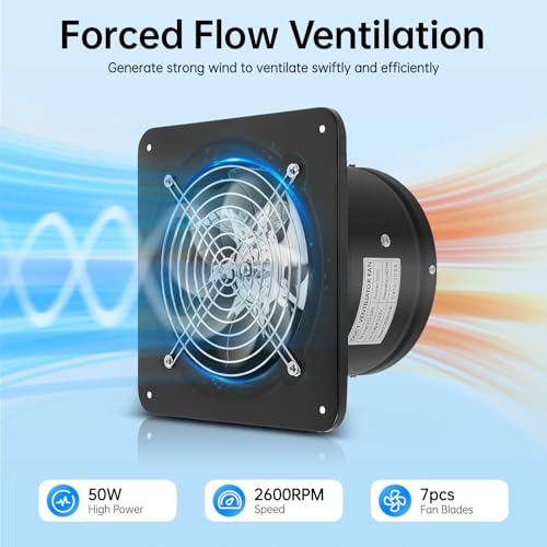 Ventilador Extractor de Baño y Cocina Gdrasuya10, 7" (17,8 cm), 50 W, Montaje en Pared o Ventana, Motor de Cobre Silencioso de 2600 RPM, para Cocina, Baño, Garaje y Ático miniatura 5
