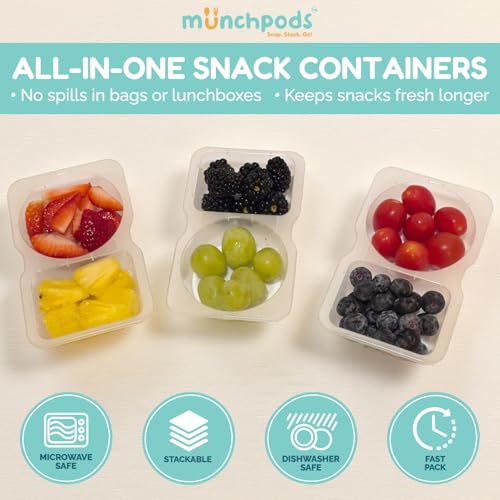 Munchpods Reusable Snack Containers with Lids 10Pcs, Portion control containers, Snack Pack Containers,2 Double Compartment Snack Containers for Kids On the Go Meals, Camping Condiment Snack Tray Prep #1