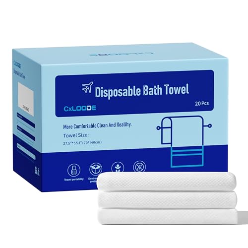 Image of 20 Pack Disposable Bath Towels for Travel, Large Disposable Towel Portable Thick Paper Towel Reusable Suitable for Hiking Camping Sports Swimming and Traveling, 55.1 x 27.5 Inches, 20 PCS