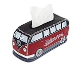 🚌 Offiziel VW LIZENZIERT: Die beliebte Neopren Universaltasche jetzt auch als Taschentuch-Spender, Tissue-Box, Kosmetik-Tuch-Box im vintage Design des legendären Volkswagen T1 Bulli aus dem Jahr 1950 in Rot & Schwarz.