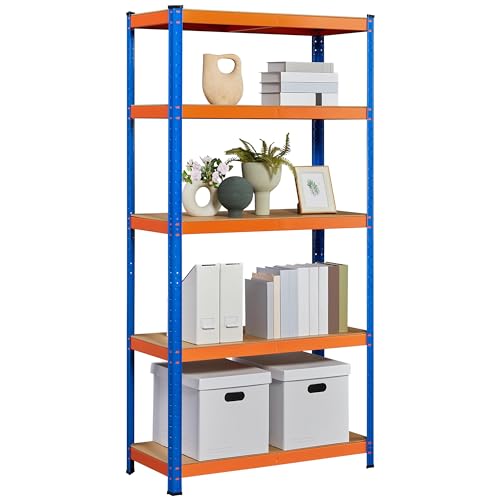 Yaheetech Estantería Metálica de Almacenaje 180x90x40cm Estanteria Trastero de 5 Niveles Estante de Almacenamiento para Garaje Taller sin Tornillos Carga de 875 kg Naranja y Azul