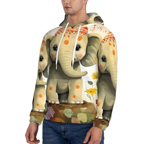 Men's Fleece Pullover Hoodie Long Sleeve Hooded Cartoon Elephant with Plant Painting Sweatshirt Casual Shirts With Pockets3