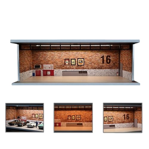 NUEIOVRW 1/64 ジオラマ ミニカー ガレージ LED 照明 駐車場 収納 ディスプレイケース 車 ガレージ モデル 1/64 パーキング ガレージ コレクションケース アクリルダストドア付き ホットウィール用 (16号車庫)