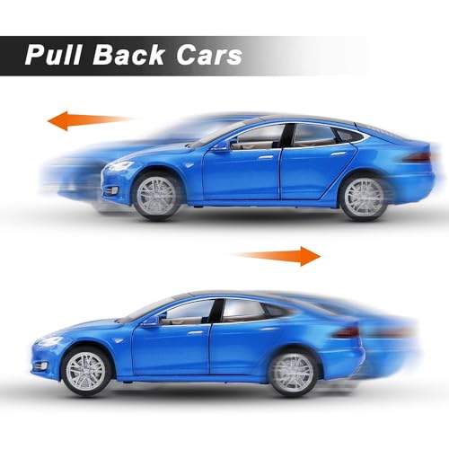 Image of 1:32 Tesla S Model Toy Car Die cast Metal Pull Back Diecast Car with Openable Door and Sound Light, Gifts Toys for Kids