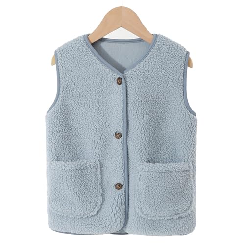 Girl Fuzzy Fleece Vest Casual Plaid Sleeveless Loose Casual Warm Jacket With Pockets Button Down Fall Winter2