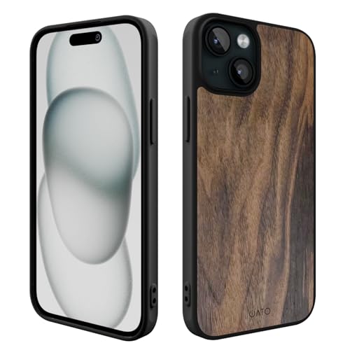 iATO iPhone 15 Case MagSafe, Real Walnut Wood (6.1-inch) &ndash; Slim Protective TPU, Strong Magnet...