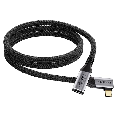 KMMXXCPM USB-C Right Angle Extension Cable 3.3FT Compatible with Thunderbolt 4/3,USB4 Extension 40Gbps Data Transfer,90 Degree USB C Male to Female Extender Cord,240W Fast Charging,8K/4K Video Display by KMMXXCPM - Used condition - US$16.97