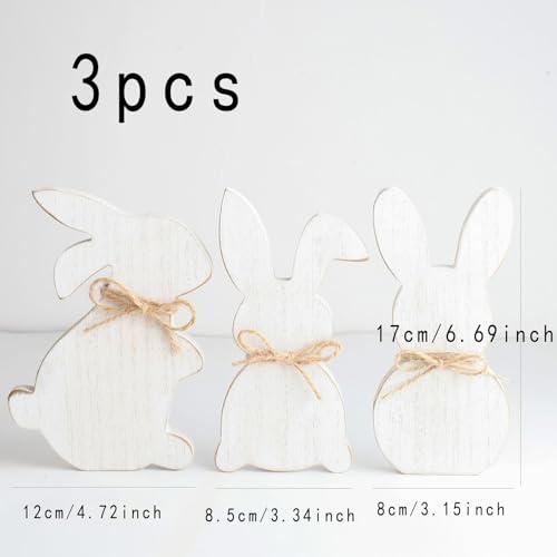Lapin de Pâques en bois blanc ToBeIT avec socle stable pour ornements de printemps - 3