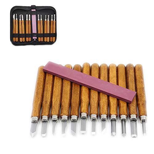 Chisels, 12Pcs Wood Carving Hand Chisel Tool Set in Storage Pouch Professional Woodworking/Carpentry Gouges Wood Carving Chisels with Wood Handles Tool Set for Beginners & Professions