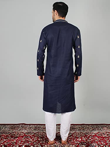 Pyjama Kurta brodé bleu Exotic India en coton raffiné - 6