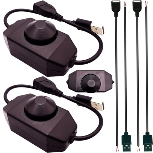 CTRICALVER Interrupteur dimmer pour bande LED, Contrôleur d'interrupteur rotatif pour bande, Port USB, Interrupteur réglable pour barre lumière monochrome avec câble queue USB mâle femelle (2 Pcs)