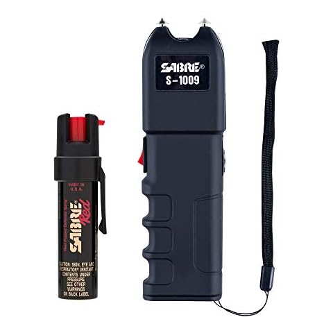 SABRE Pepper Spray & 3-in-1 Stun Gun with Flashlight and Anti-Grab Bar Technology, Self Defense Kit, 35 Bursts, 10 Ft (3 m) Range, 120 Lumens LED Light, Rechargeable Battery (Set of 2) Cover