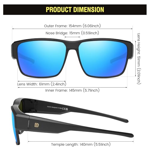 DUCO Polarized Fit Over Sunglasses for Men and Women UV400 Protection Retro Square Wrap Around Shades for Driving Riding 89863