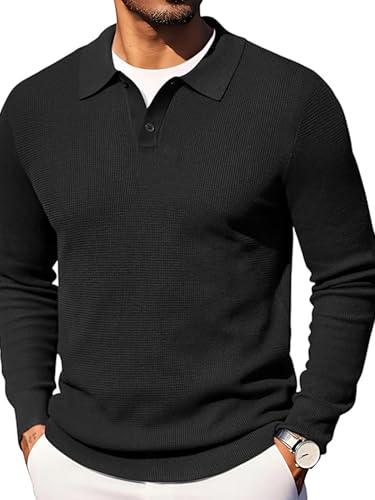 Image of TYSORT Men's Knitted Polo Sweater Casual Full Sleeve Pullover Sweater with Button Collar