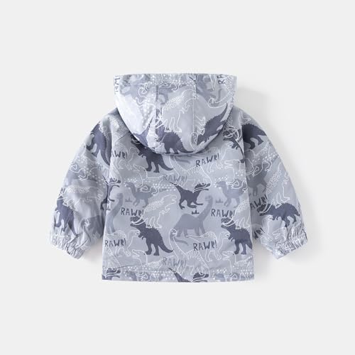 Meufam Toddler Boys Girl Cartoon Dinosaur Print Windproof Zipper Jacket Hooded Trench Long Sleeve Windbreaker Outerwear3
