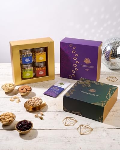 Image of Nature's Blend Essential Dry Fruits Selected Gift Set | Festive New| Badam Kaju Pista Kishmish | Pack of 4 x 100g Jars | Healthy Gifting for all occassion | Almond, Cashew, Pistachio Inshell Roasted, Raisins | Perfect Corporate & Festive Dry Fruit Gift Hampers | Perfect Corporate Gift Hamper