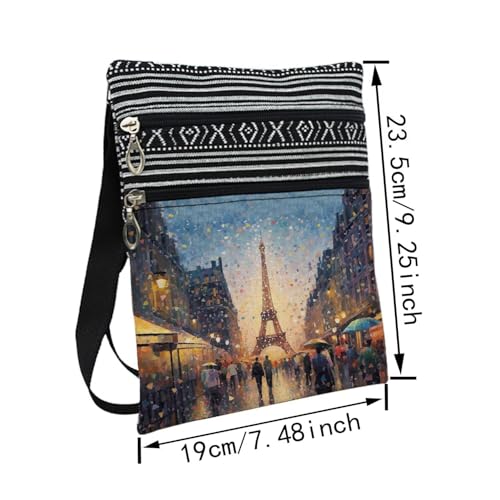 Oil Painting Eiffel Tower Messenger Bag Small Ethnic Pattern Printed Adjustable Strap Crossbody Zipper Bag Oil Painting Eiffel Tower Phone Bag Wallet Cute Shoulder Handbag for Women2